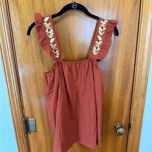 Women’s Rust Embroidered Ruffle Strap Tank Top